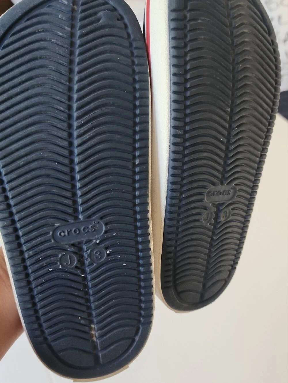 CROCS Kids Navy Clogs with Red and White Trim